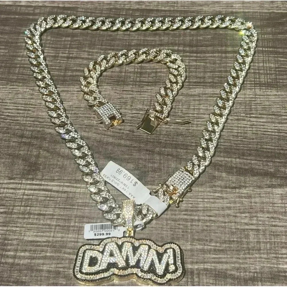 Iced Out Cuban Set with “DAMN” Pendant